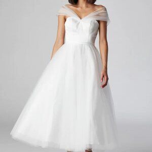Off white wedding dress. T length short off the shoulder bridal gown